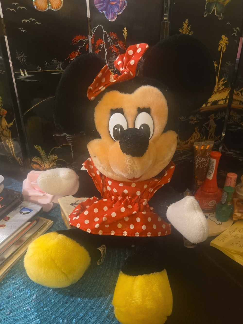 Red Polka Dot Minnie Mouse Plush Toy with Yellow Feet
